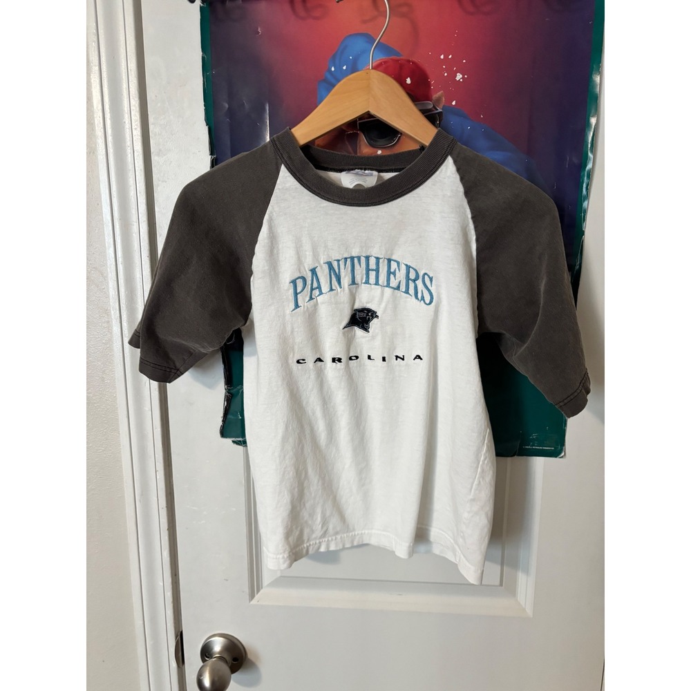 Vintage CSA Carolina Panthers Raglan T-Shirt White Grey Embroidered Size 8/10